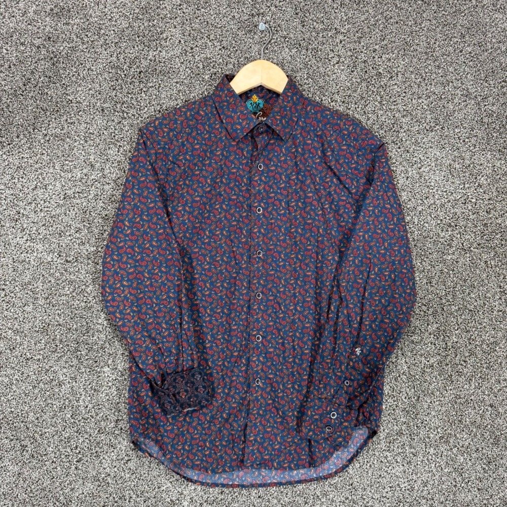 Robert Graham Shirt Mens S Classic Fit Blue Paisley Flip Cuff Cotton Button Up